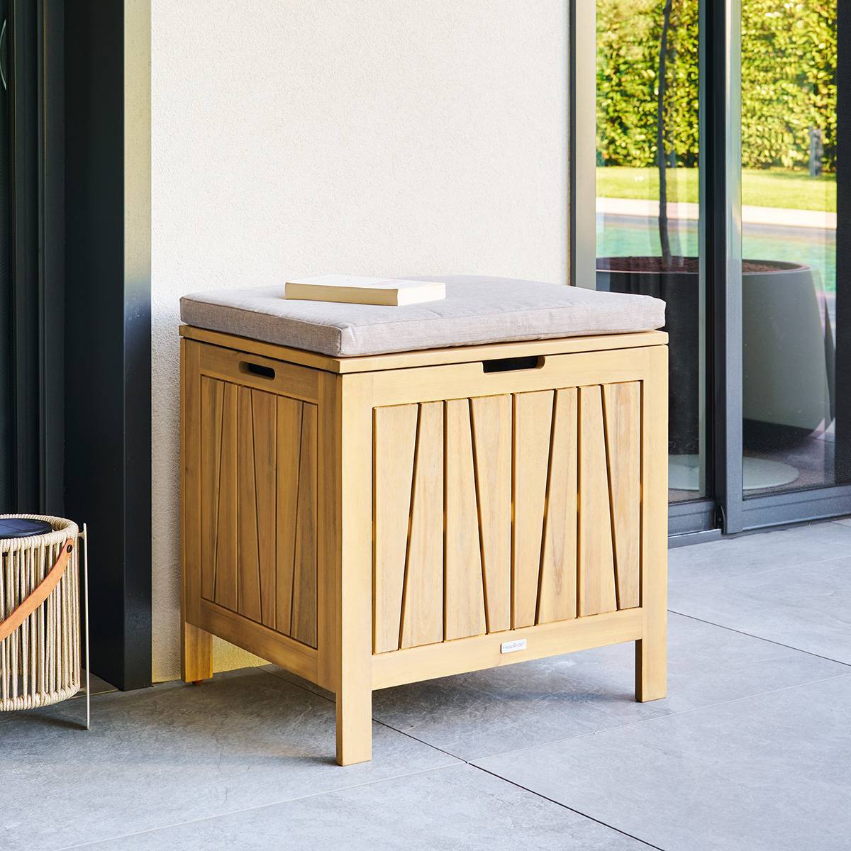 Hesperide - Coffre de rangement 100L avec assise Lodgia beige acacia - Hespéride