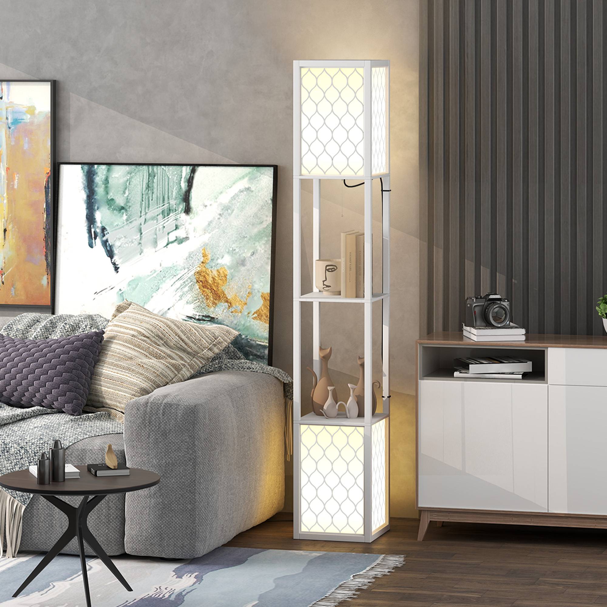 Lampadaire blanc à étagères murales interrupteur mural 26 × 26 × 156 cm salon et chambre - Image 4