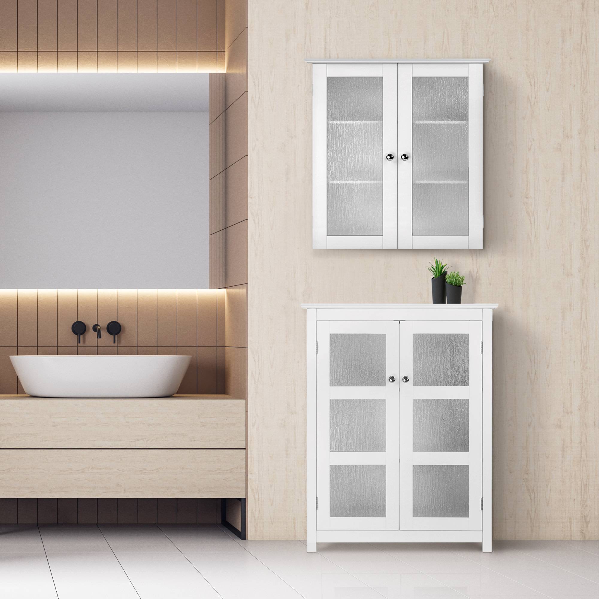 Teamson Home - Armoire murale de salle de bain effet bois blanc portes en verre Teamson Home - Image 3