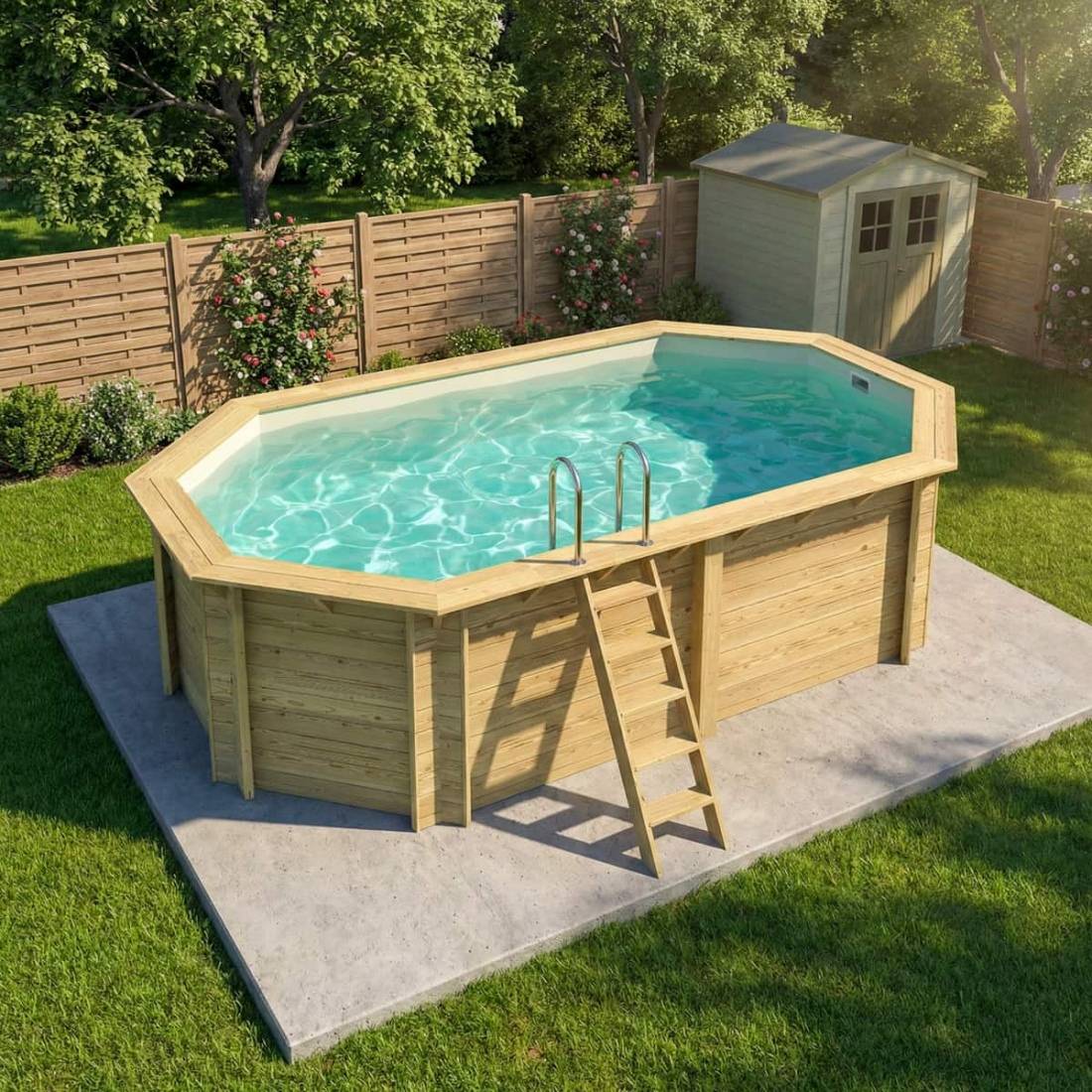 Altanka - Piscine hors sol en bois NEMO 5.79 x 3.49 - H.1.45 m, sable, fixations à visser - BAS7304OSPL3 - ALTANKA - Image 2
