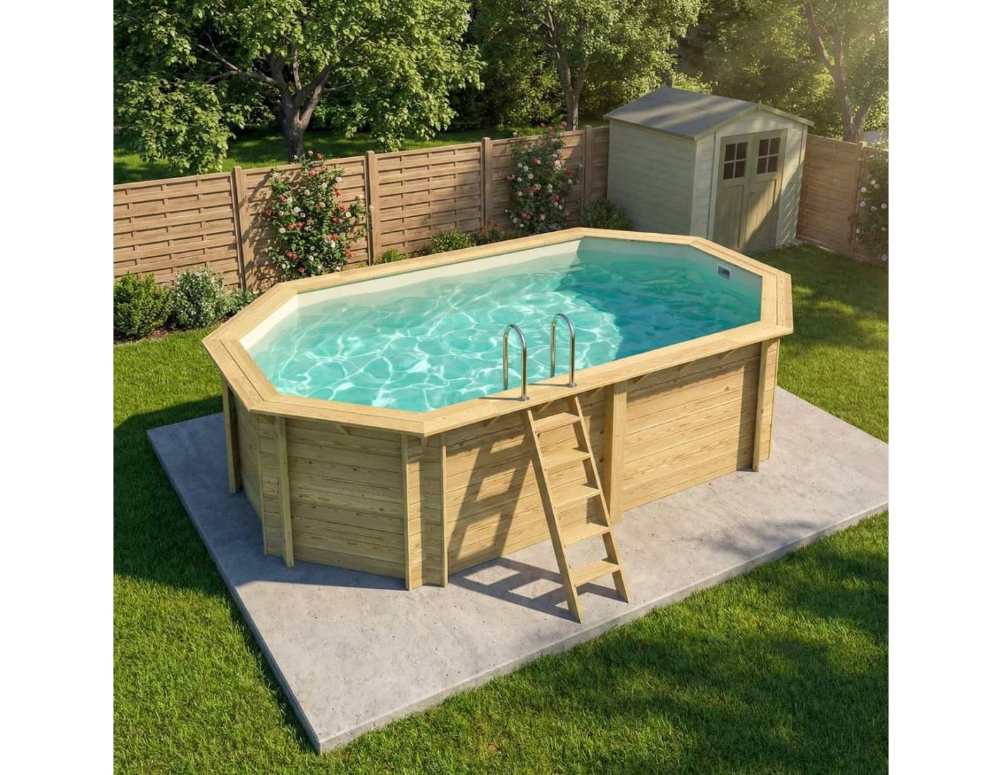 Altanka - Piscine hors sol en bois NEMO 5.79 x 3.49 - H.1.45 m, sable, fixations à visser - BAS7304OSPL3 - ALTANKA - Image 2