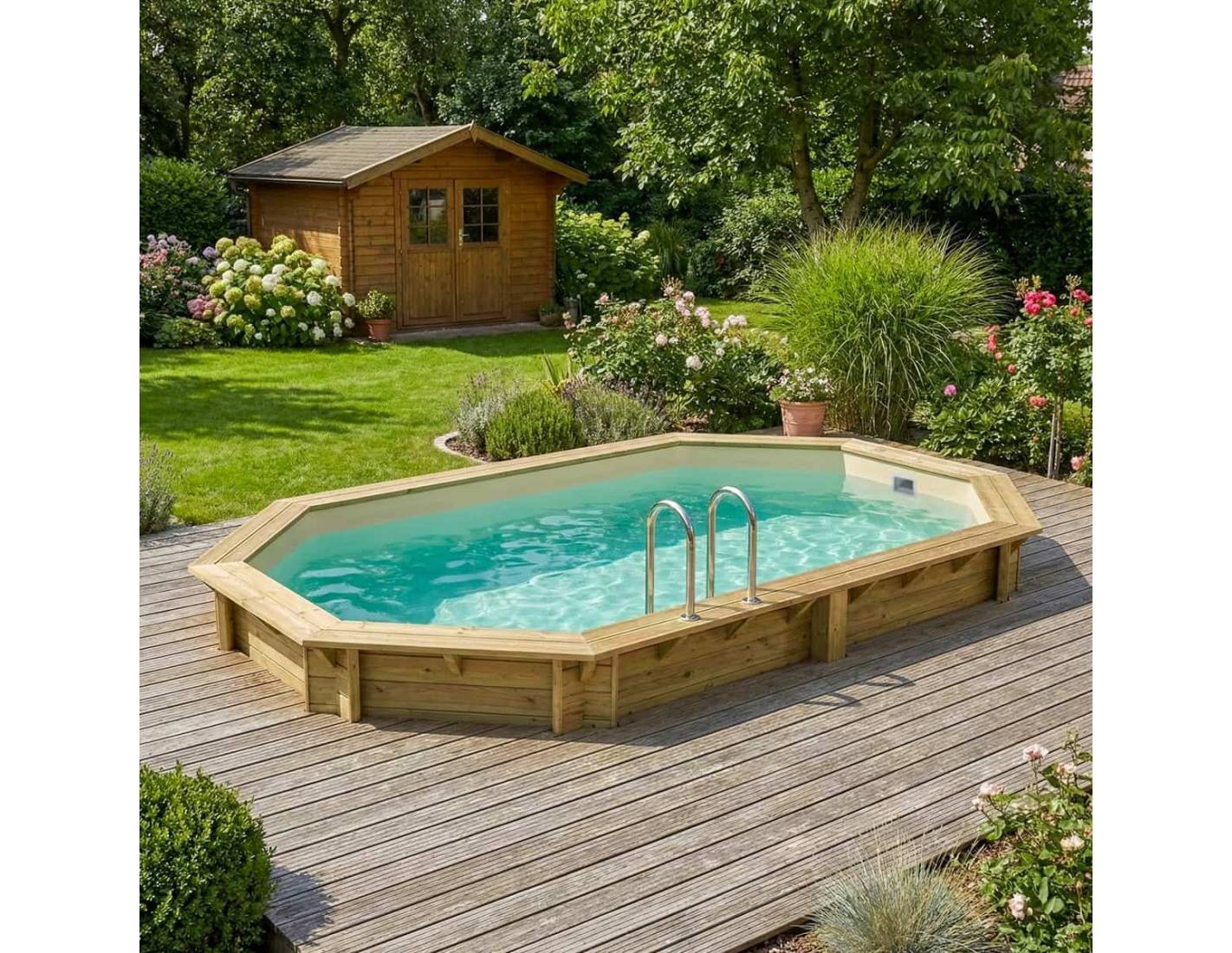 Altanka - Piscine hors sol en bois NEMO 5.79 x 3.49 - H.1.45 m, sable, fixations à visser - BAS7304OSPL3 - ALTANKA - Image 3