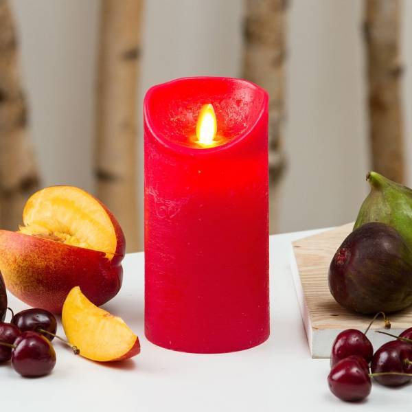 Lotti - Bougie LED cire véritable rouge à piles Flamme oscillante H15cm Blanc chaud Timer Lotti - Image 5