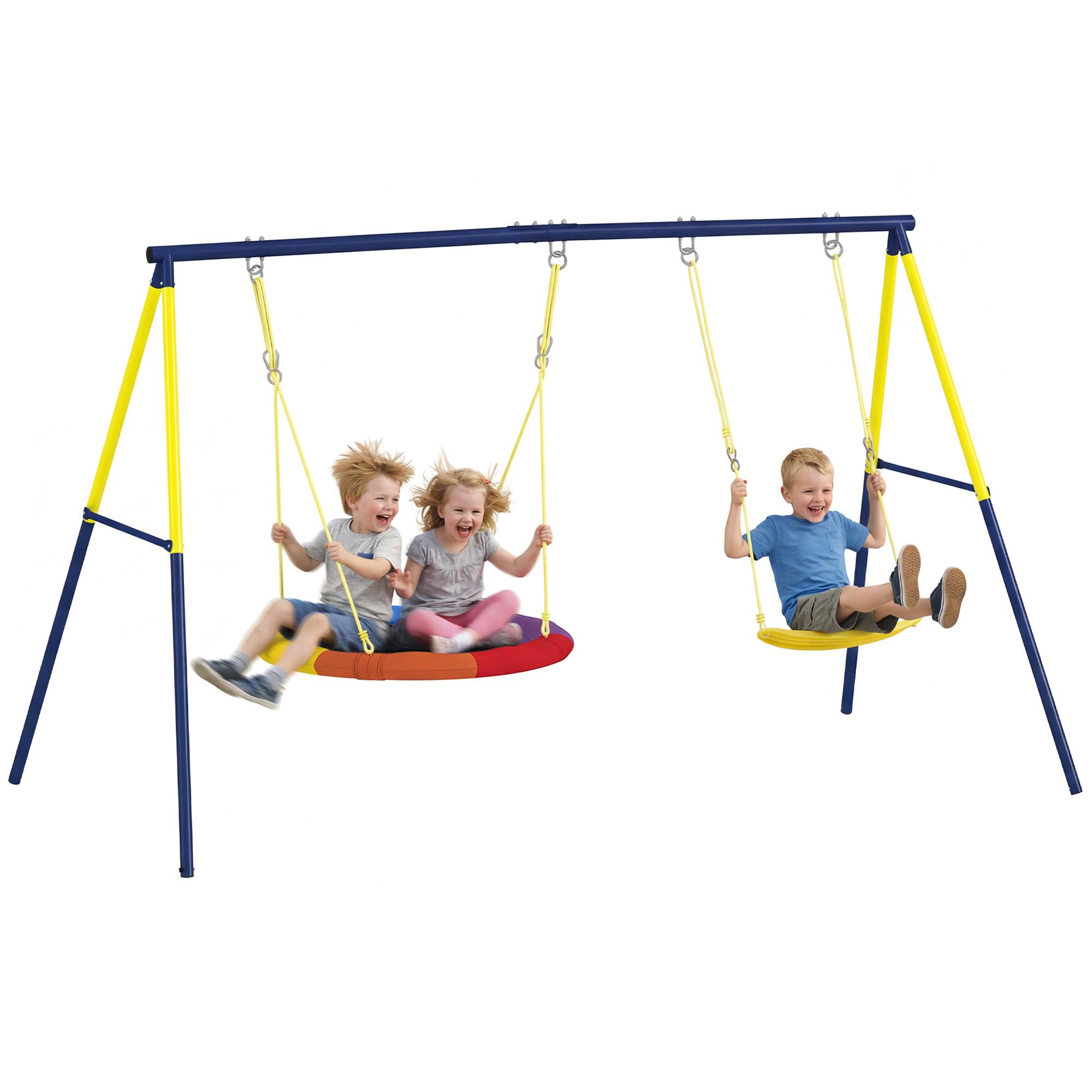 Balançoire portique pour enfant avec double balancelles, cordes réglables, cadre en acier, pour 3-8 ans - Image 1