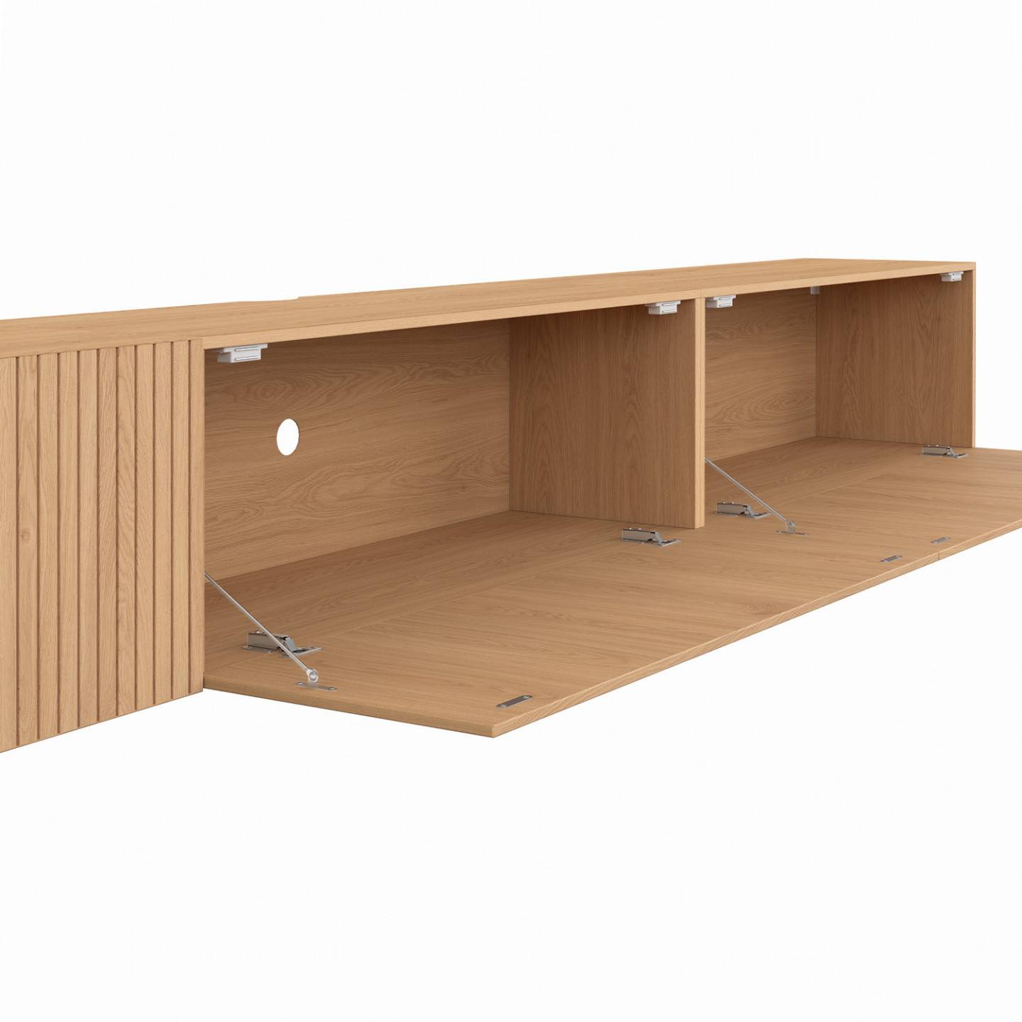 IDMARKET - Meuble TV 270 cm suspendu JULIETTE 3 portes lattes tasseau bois coloris chêne - Image 6
