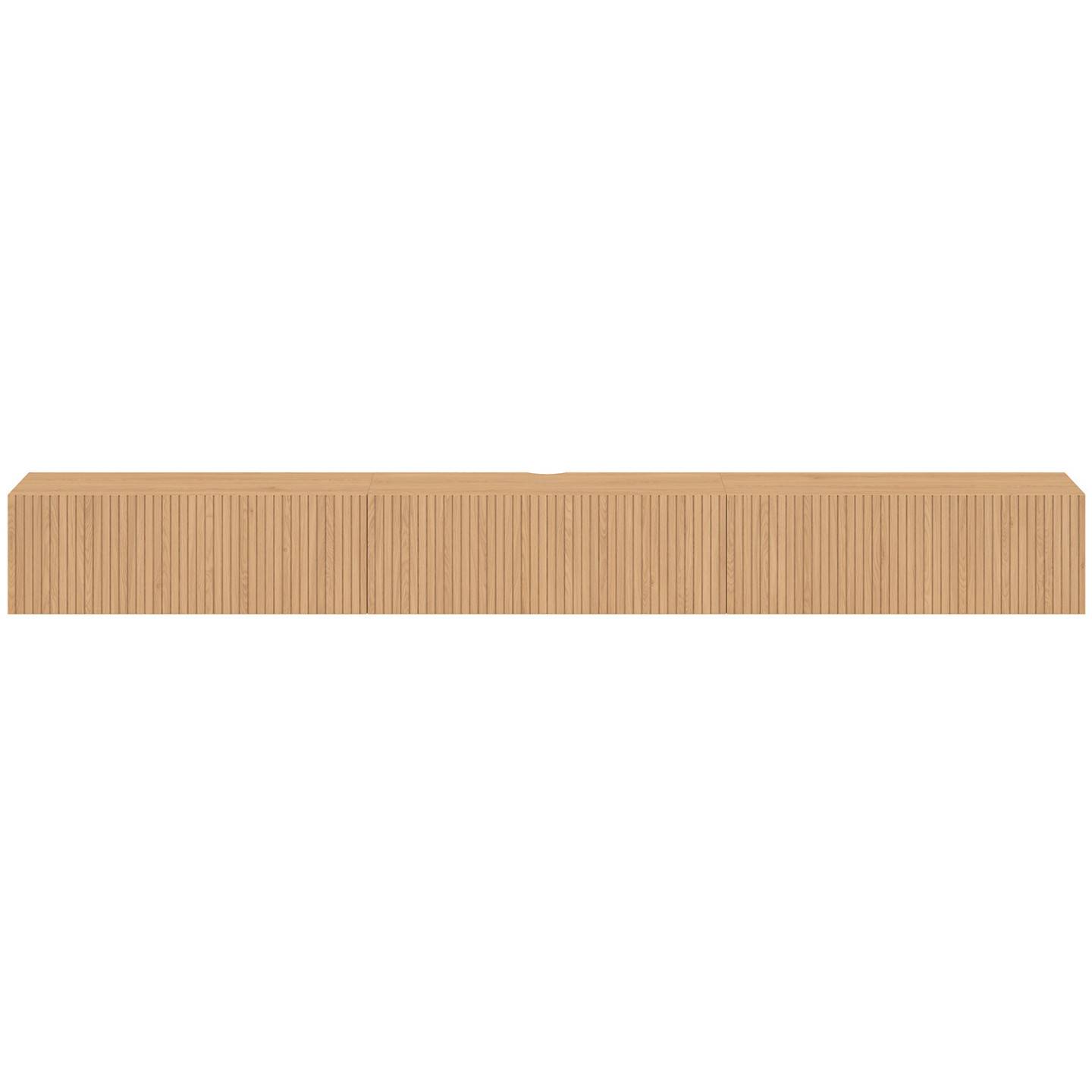 IDMARKET - Meuble TV 270 cm suspendu JULIETTE 3 portes lattes tasseau bois coloris chêne - Image 3