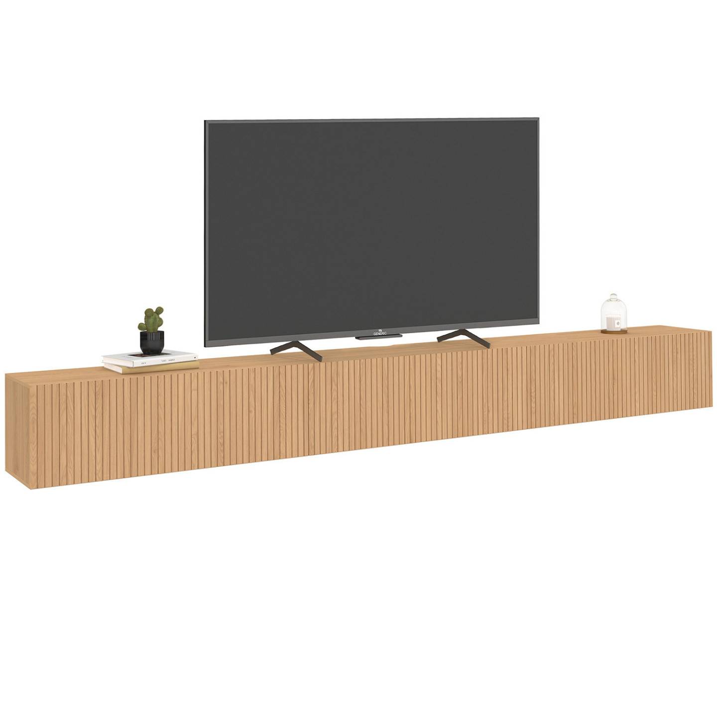 IDMARKET - Meuble TV 270 cm suspendu JULIETTE 3 portes lattes tasseau bois coloris chêne - Image 2