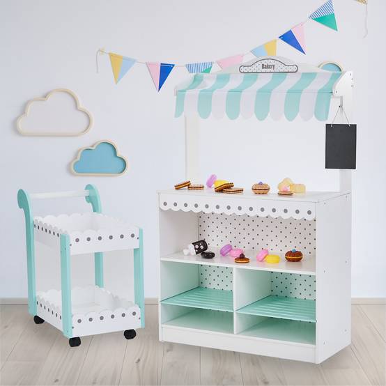 Stand de marché pour enfants 98 cm, Blanc Teamson Kids - Image 5