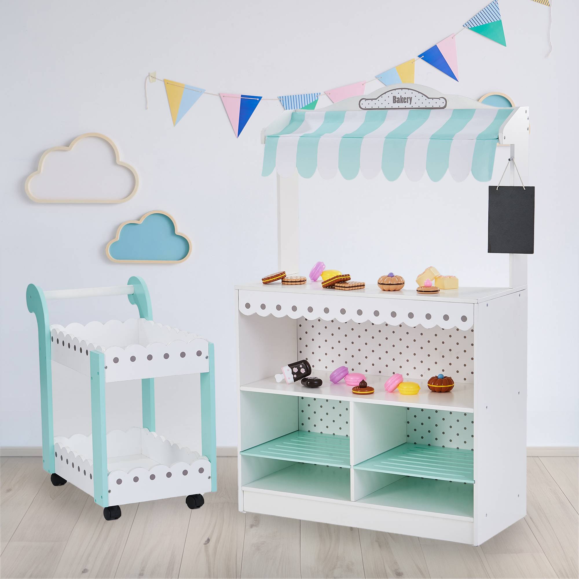Stand de marché pour enfants 98 cm, Blanc Teamson Kids - Image 5