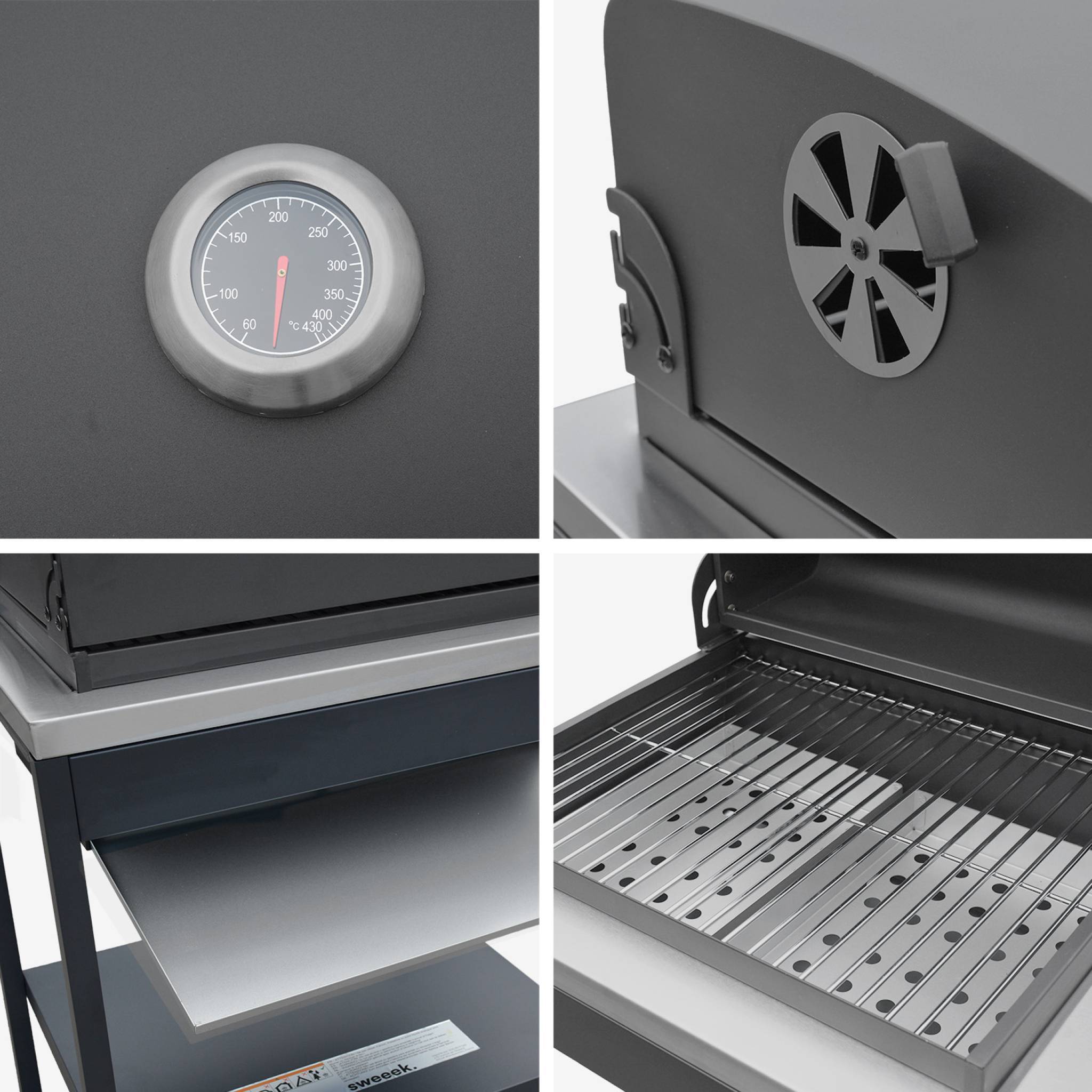 sweeek - Barbecue grill charbon de bois noir Naxos grille chromée 2 étagères | sweeek - Image 7