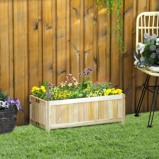 Jardinière pliable sur pied bois sapin balcon terrasse gain de place 70x30x25cm beige - ComfortXL Outdoor Living - Image 3