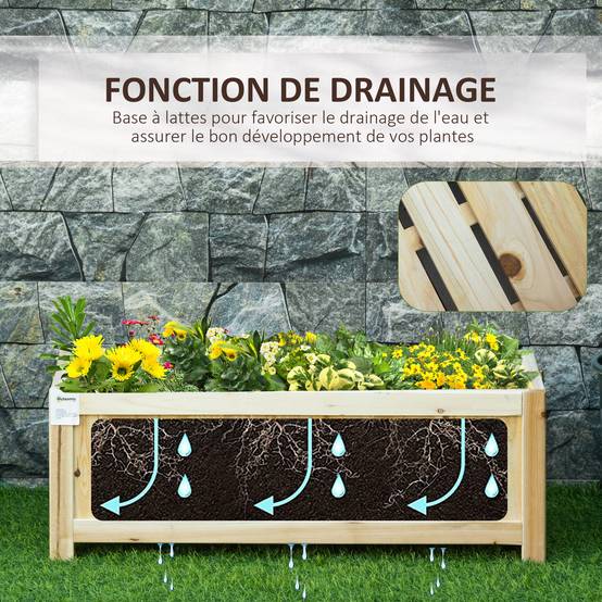 Jardinière pliable sur pied bois sapin balcon terrasse gain de place 70x30x25cm beige - ComfortXL Outdoor Living - Image 7
