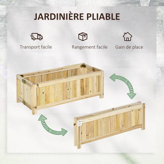 Jardinière pliable sur pied bois sapin balcon terrasse gain de place 70x30x25cm beige - ComfortXL Outdoor Living - Image 6