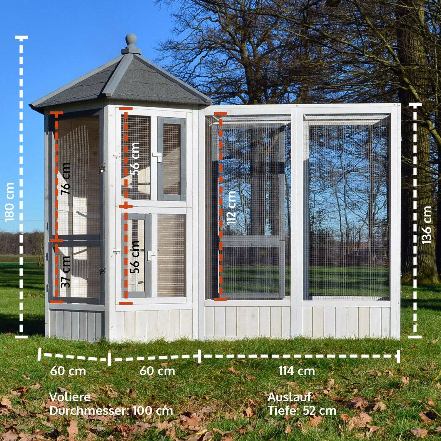 Voliere Cage a oiseaux en bois de haute qualite 52 x 114 x 136 cm extension Modele Luise 310 - Image 2