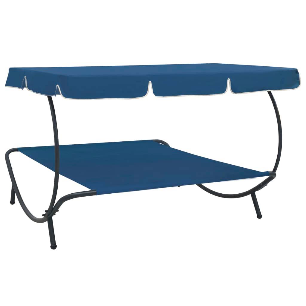Helloshop26 - Lit de repos transat chaise longue d'extérieur 200 cm avec auvent bleu - Image 4
