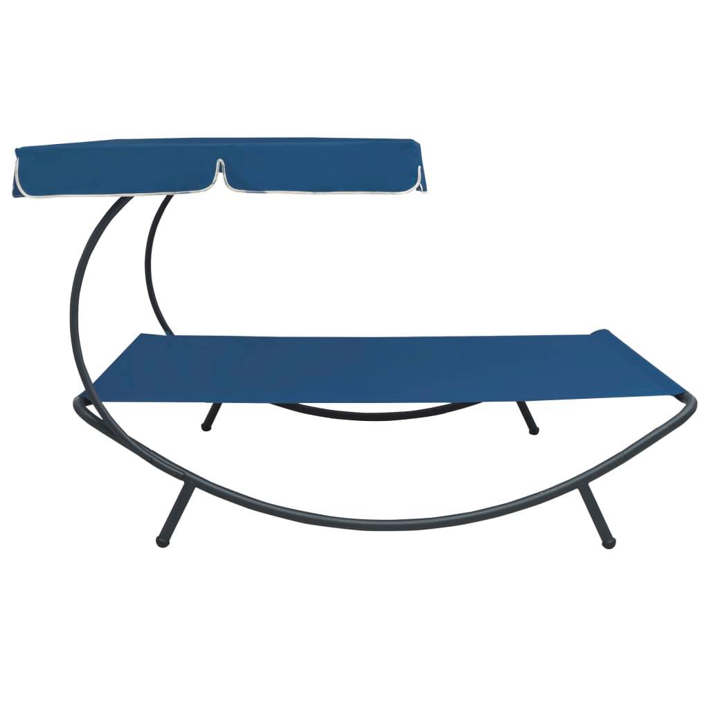 Helloshop26 - Lit de repos transat chaise longue d'extérieur 200 cm avec auvent bleu - Image 3