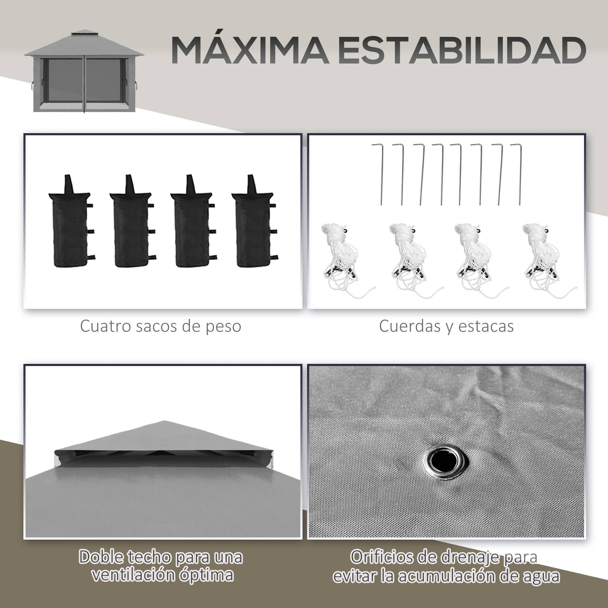 Tente pliante pop-up à hauteur réglable, protection UV50+, double toit et moustiquaires, 4 x 4 x 2,8 m, grise - Image 9