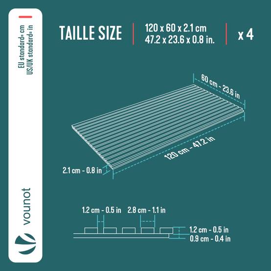 Lot de 4 panneaux acoustiques muraux Tasseaux en bois MDF avec feutre noir 120x60x2.1cm chene foncé - Image 3