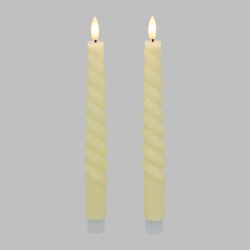 Lot de 2 chandelles en Spirale Torsadées Ø2,3cm H23cm Cire Ivoire ivoire flamme 3D avec Télécommande - Image 1