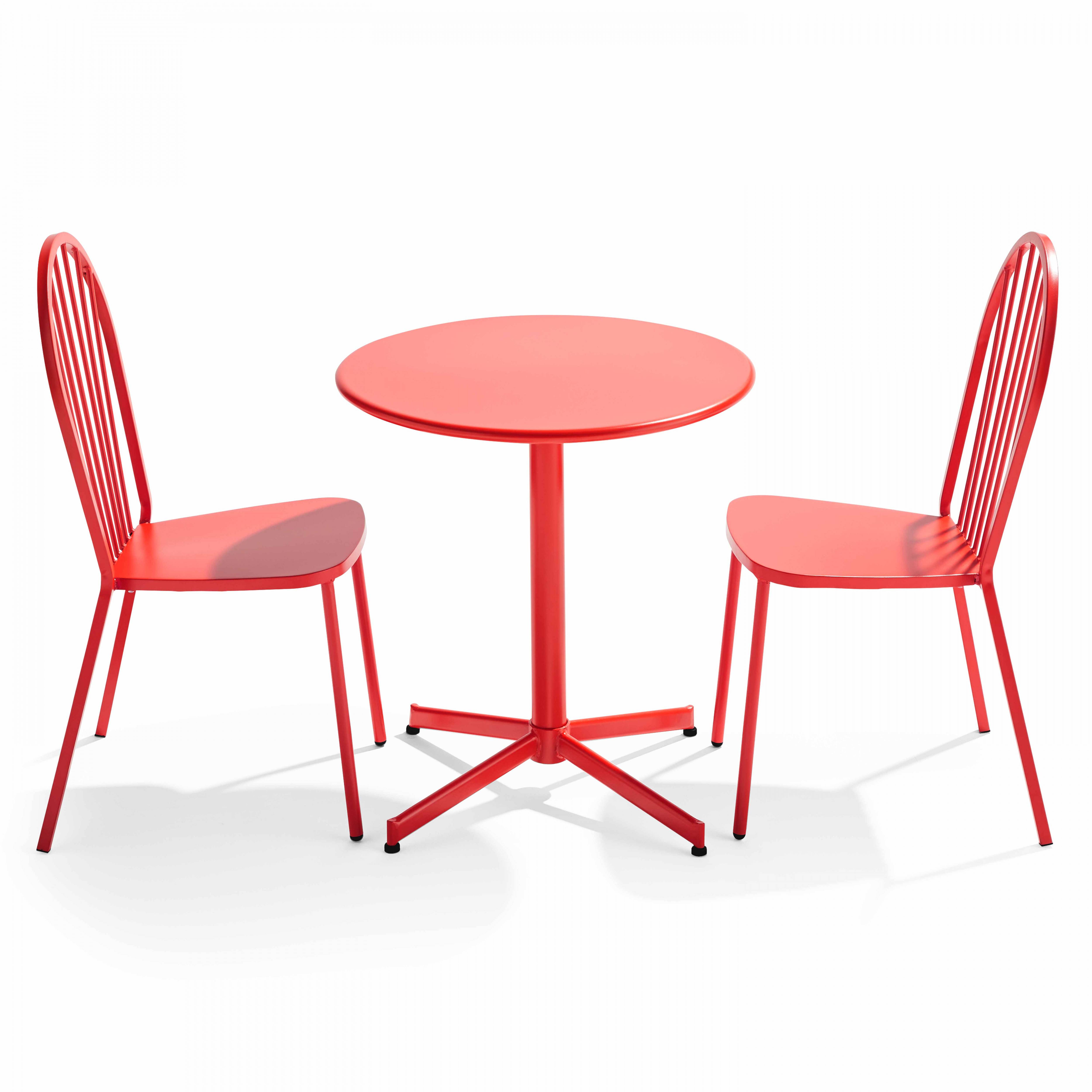 Oviala - Ensemble table ronde et 2 chaises de jardin bistrot en métal rouge Palavas - Oviala - Image 1