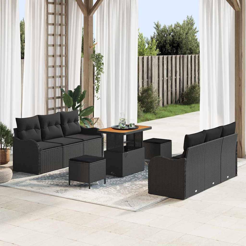 ComfortXL - Grand salon de jardin 8 places en polyrotin et acier avec table basse pour terrasse Noir – ComfortXL Outdoor Living - Image 1