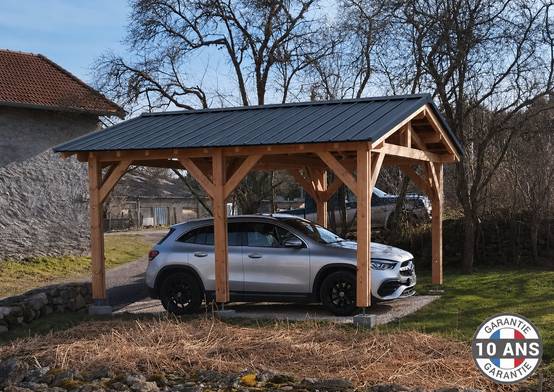Carport bois 2 pentes en bois douglas 15 m², 6 poteaux. Abri voiture extérieur. garantie 10 ans - Image 4