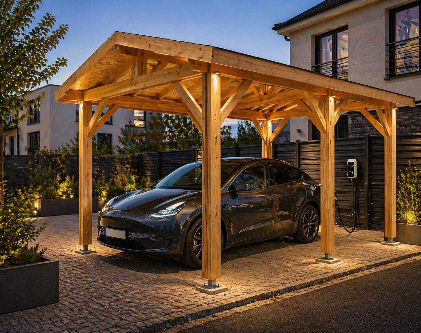 Carport bois 2 pentes en bois douglas 15 m², 6 poteaux. Abri voiture extérieur. garantie 10 ans - Image 6
