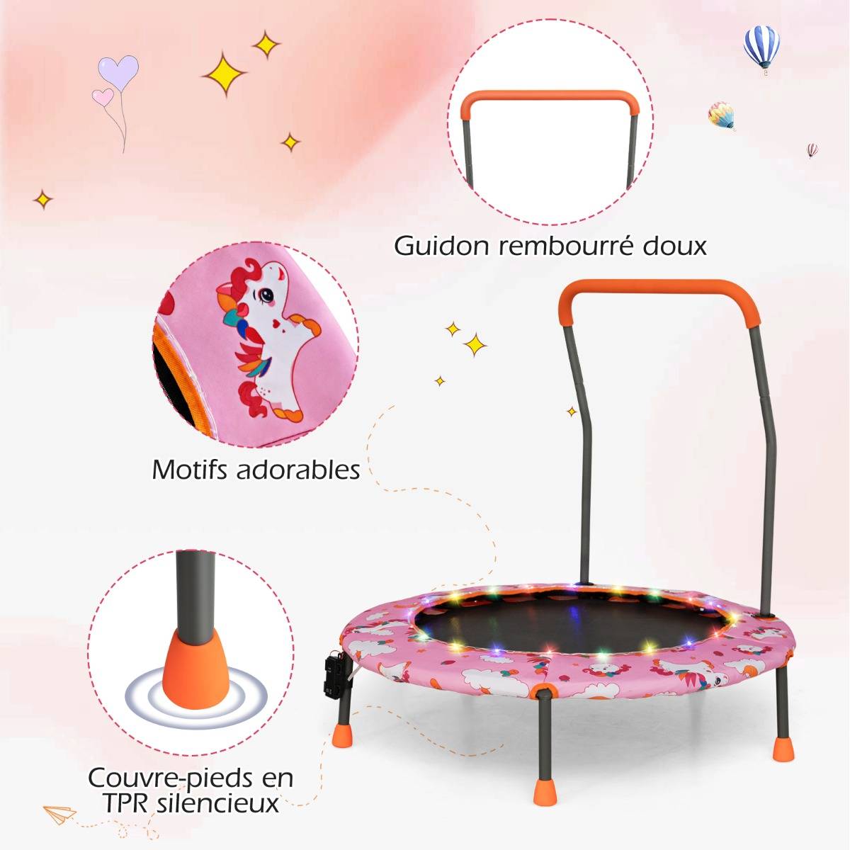 Mini Trampoline Enfant 92 Cm – Pliable Avec Poignée Réglable – Pour Intérieur/extérieur – Garçons Et Filles Dès 2 Ans