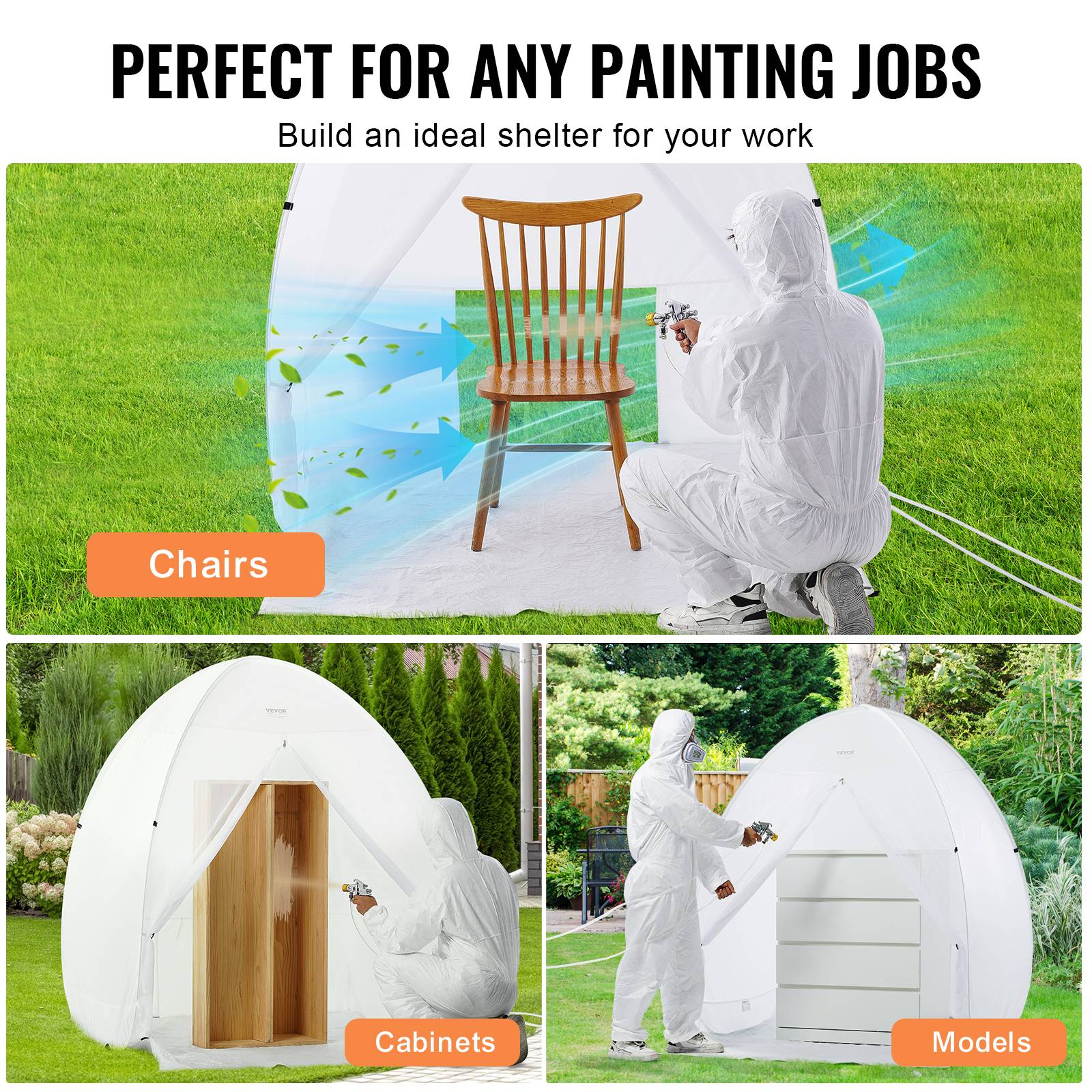 VEVOR Cabine peinture aérosol 60x60x70 po, portable, plancher, fenêtre. Pliable, bricolage. - Image 6