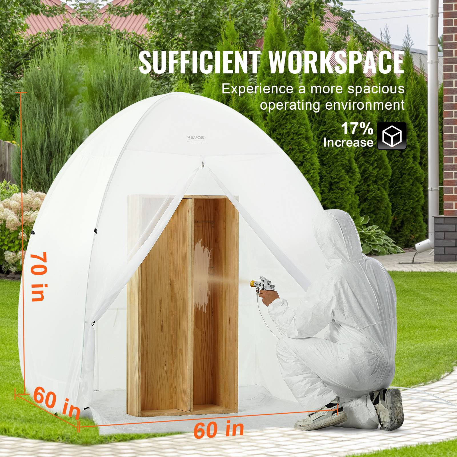 VEVOR Cabine peinture aérosol 60x60x70 po, portable, plancher, fenêtre. Pliable, bricolage. - Image 3