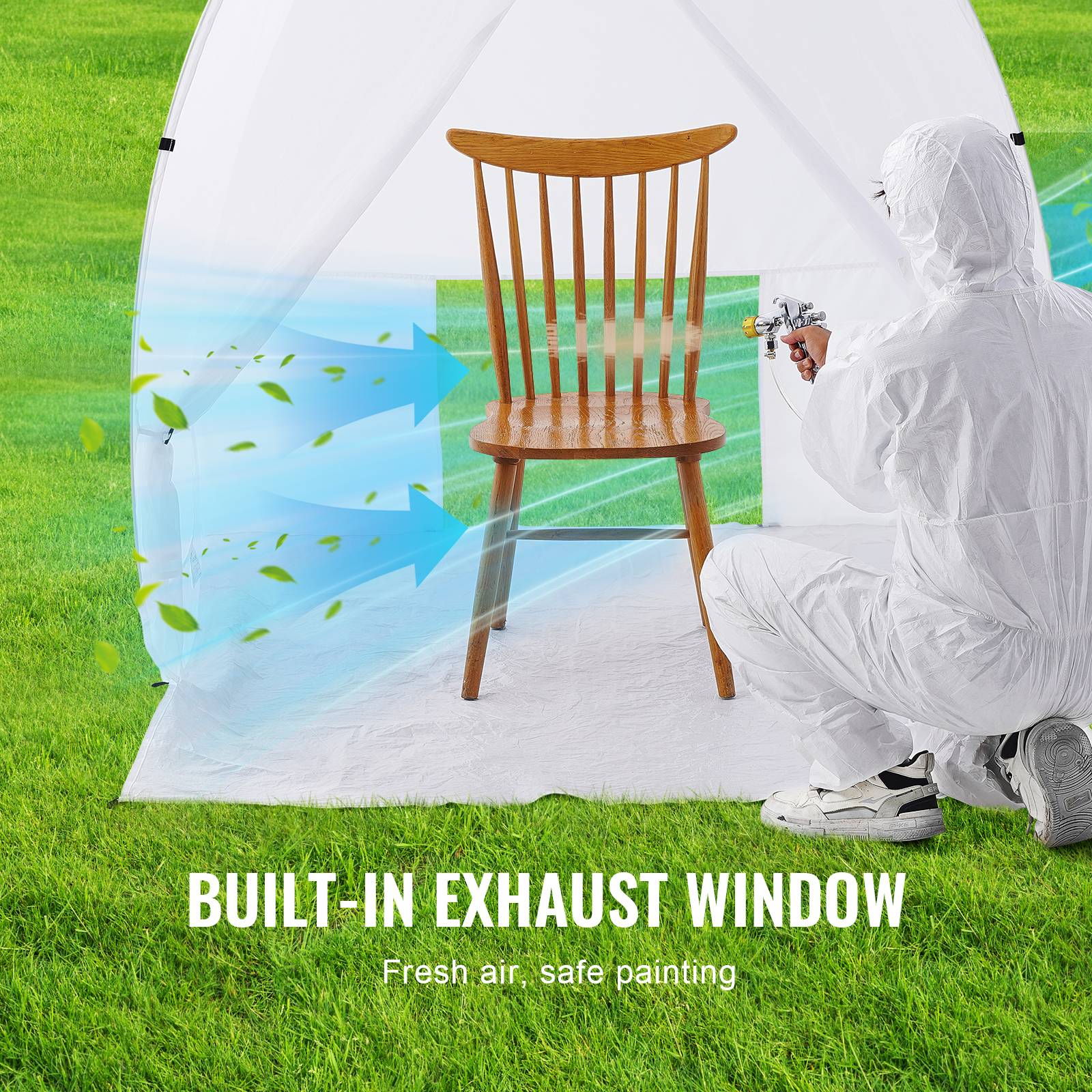 VEVOR Cabine peinture aérosol 60x60x70 po, portable, plancher, fenêtre. Pliable, bricolage. - Image 4