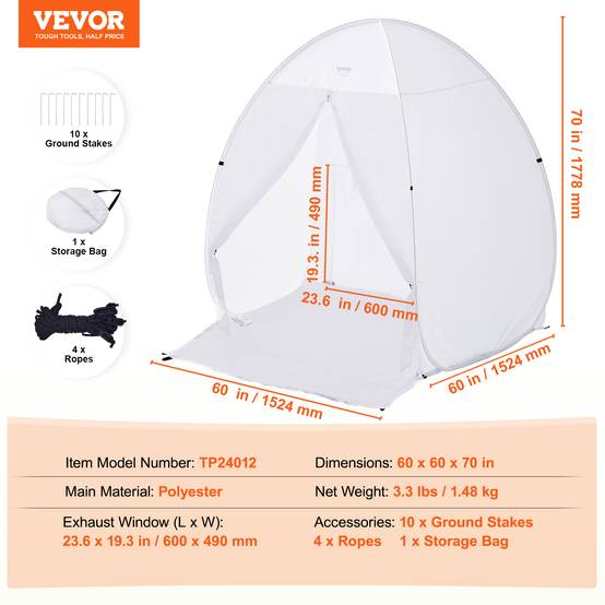 VEVOR Cabine peinture aérosol 60x60x70 po, portable, plancher, fenêtre. Pliable, bricolage. - Image 7