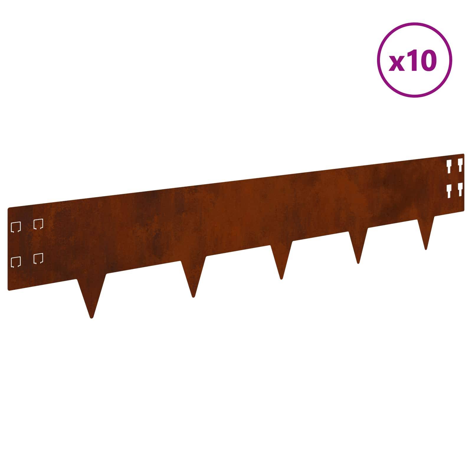 Bordure de jardin acier aménagement extérieur démarcation 10pcs 100x20cm rouillé - ComfortXL Outdoor Living - Image 3