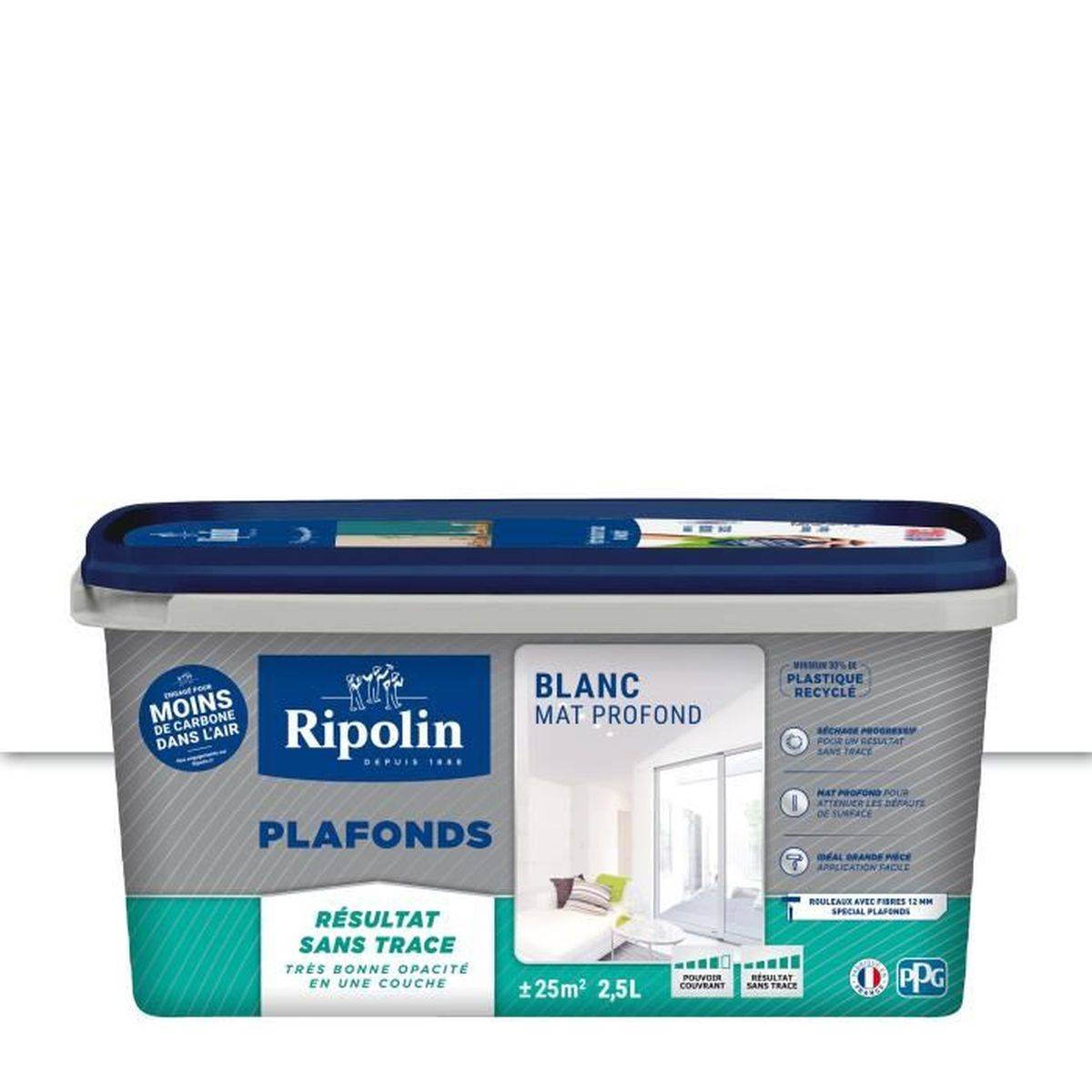 Ripolin - Peinture plafond acrylique blanche mate RIPOLIN Xpro3, finition sans traces - pot 2,5 L - Image 2