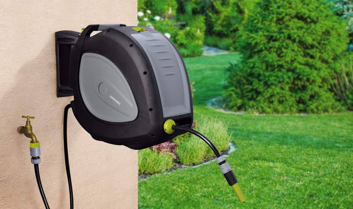 Jardibric - Jardibric - Dévidoir Arrosage Mural Automatique 35 m Ø12,5 mm - Enrouleur Rétractable Pivotant 180° - Rallonge 2 m + Lance et Raccords - Image 5