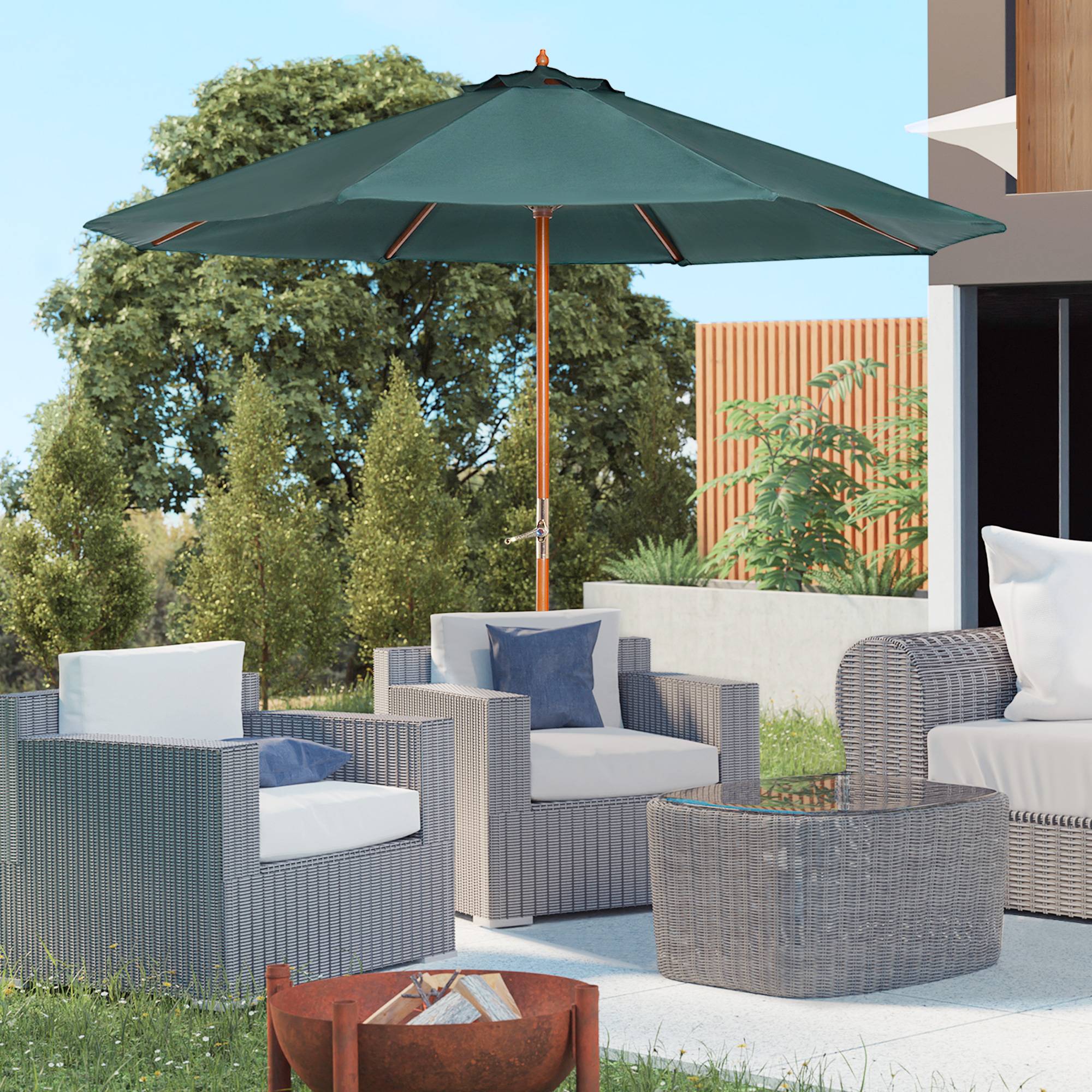 PANGIVO - Parasol en bois et polyester vert foncé 265 x 265 x 264 cm - PANGIVO - Image 4