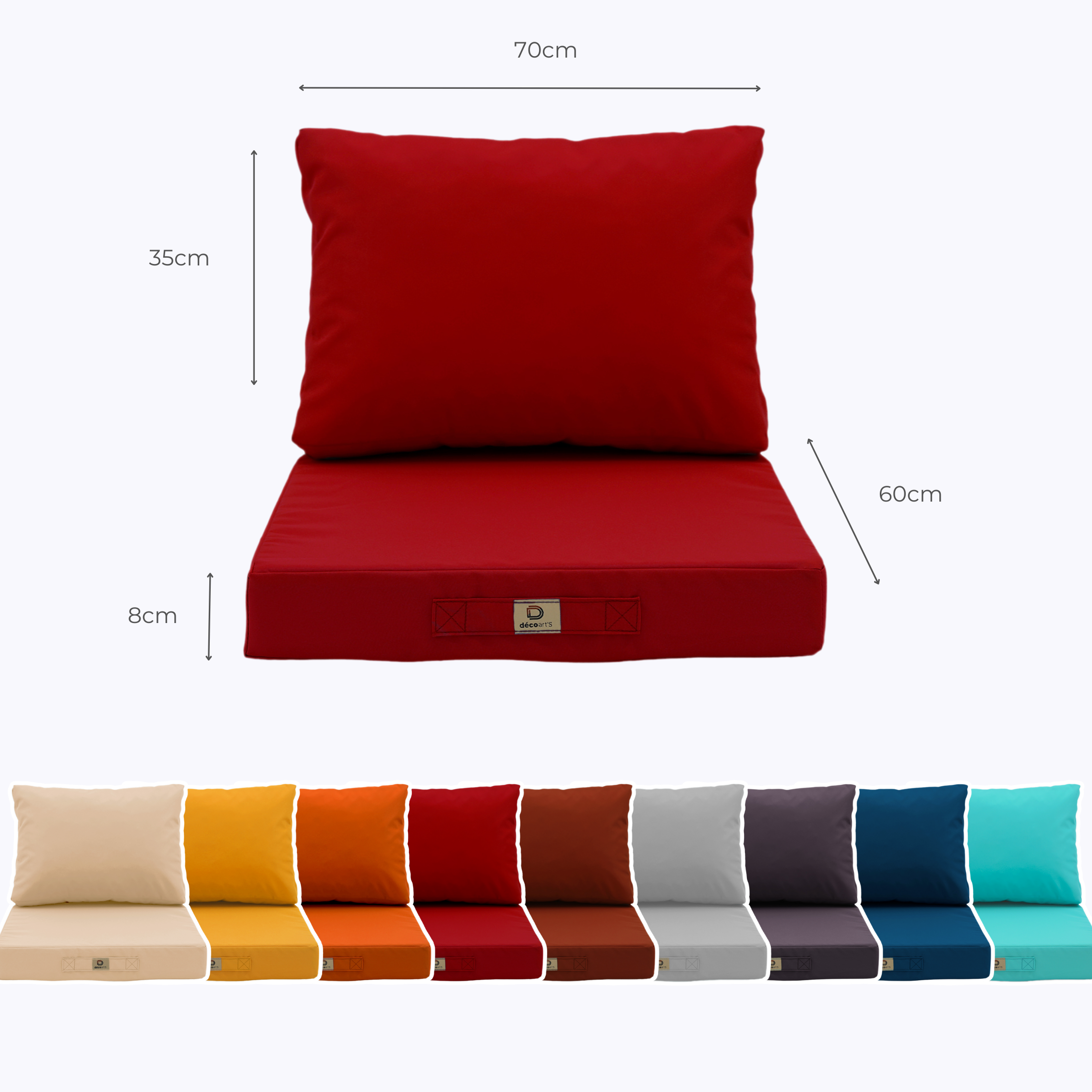 Coussins pour salon de jardin déhoussable 60x70cm Rouge - Déco arts - Image 5