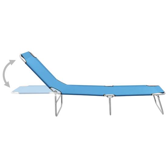 Chaise longue | Transat | Bain de soleil pliable acier et tissu bleu turquoise - Image 3