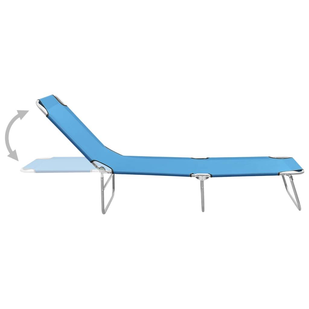 Chaise longue | Transat | Bain de soleil pliable acier et tissu bleu turquoise - Image 3