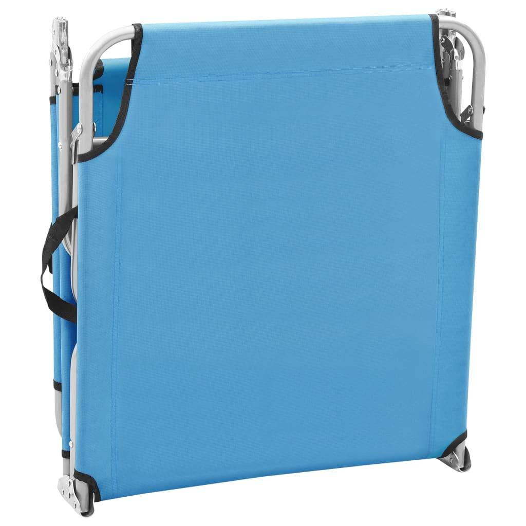 Chaise longue | Transat | Bain de soleil pliable acier et tissu bleu turquoise - Image 5