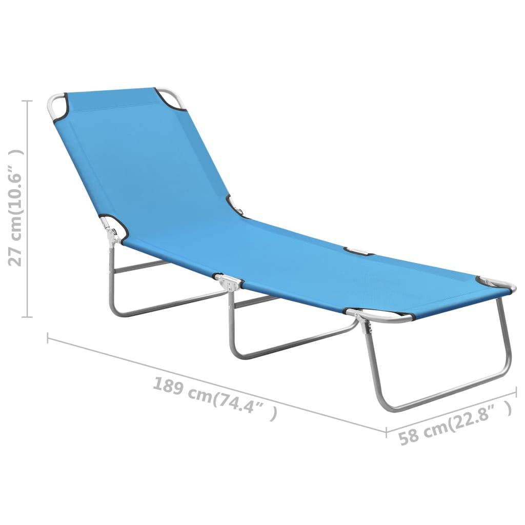 Chaise longue | Transat | Bain de soleil pliable acier et tissu bleu turquoise - Image 8