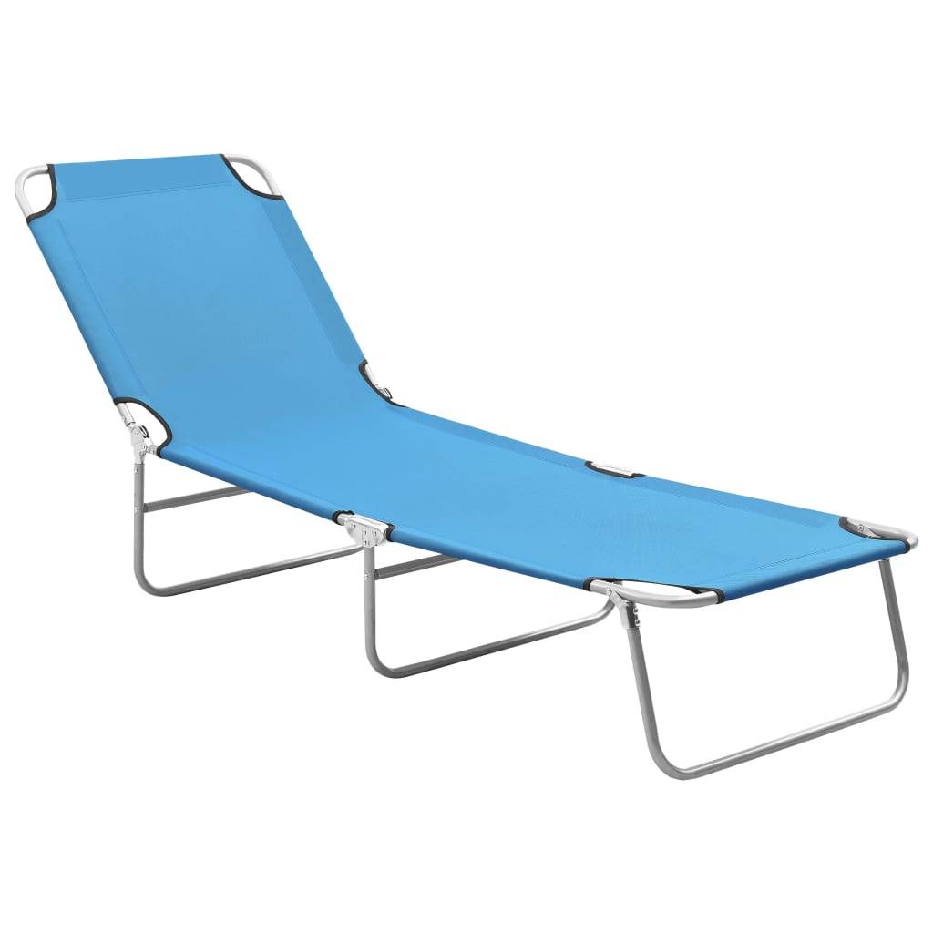 Chaise longue | Transat | Bain de soleil pliable acier et tissu bleu turquoise - Image 2