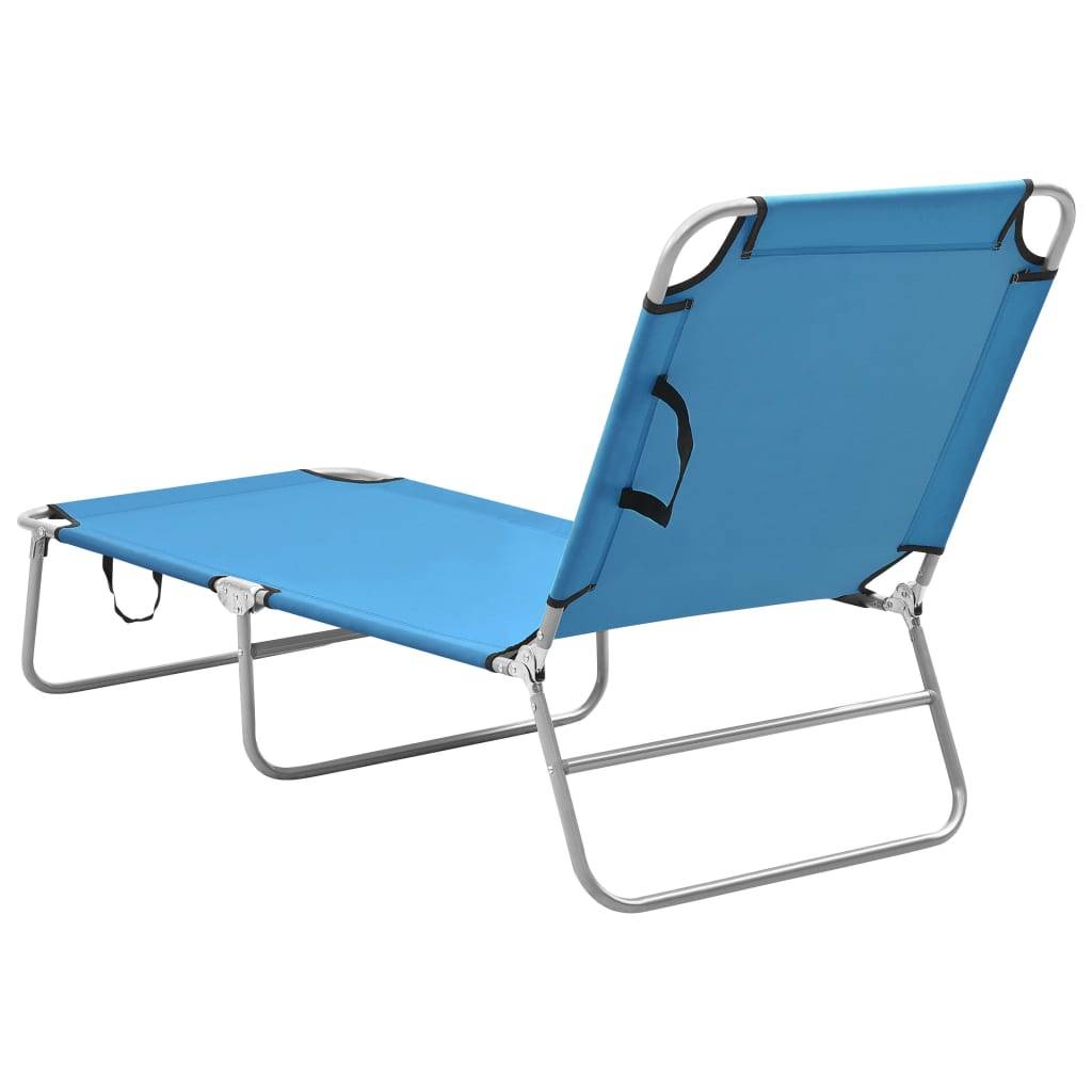 Chaise longue | Transat | Bain de soleil pliable acier et tissu bleu turquoise - Image 4