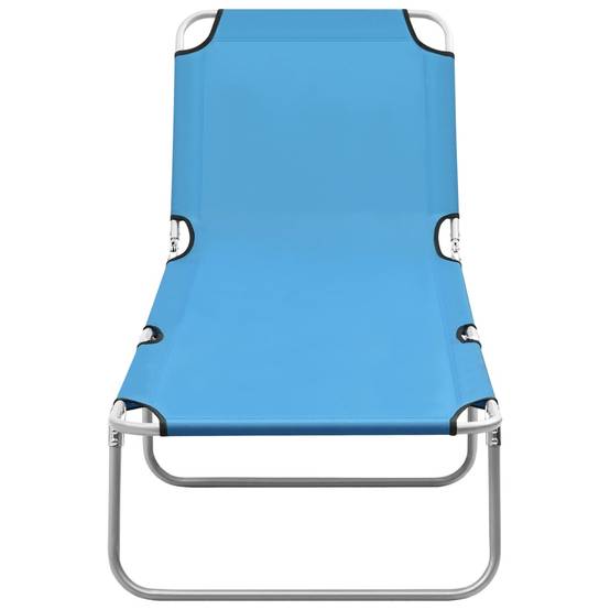 Chaise longue | Transat | Bain de soleil pliable acier et tissu bleu turquoise - Image 1