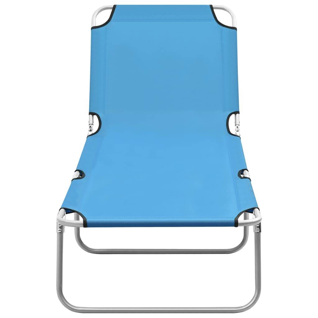 Chaise longue | Transat | Bain de soleil pliable acier et tissu bleu turquoise - Image 1