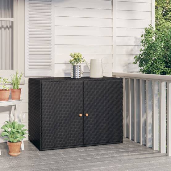 Armoire de jardin - Armoire d'extérieur - Armoire de rangement jardin Noir 100x55,5x80 cm Résine tressée - Image 2