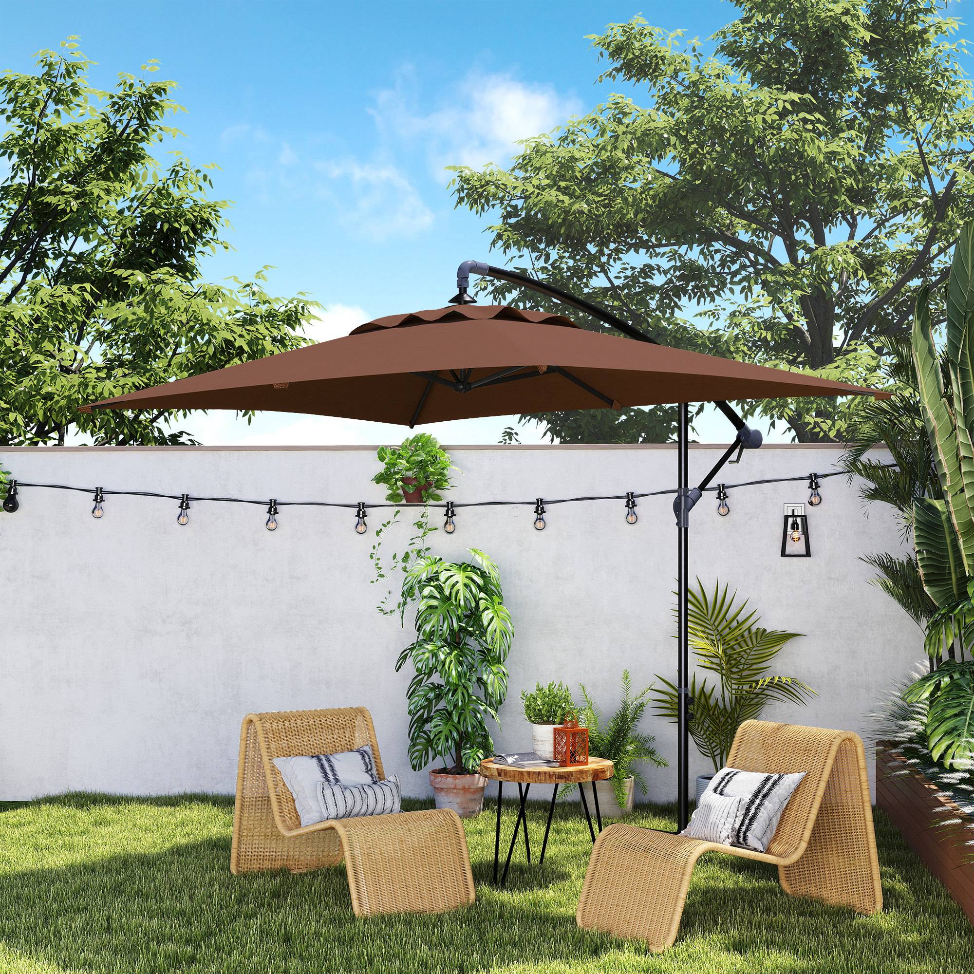 Parasol déporté parasol rectangulaire extérieur manivelle et 6 baleines acier protection UV dim. 294L x 193l x 250H cm - Image 10
