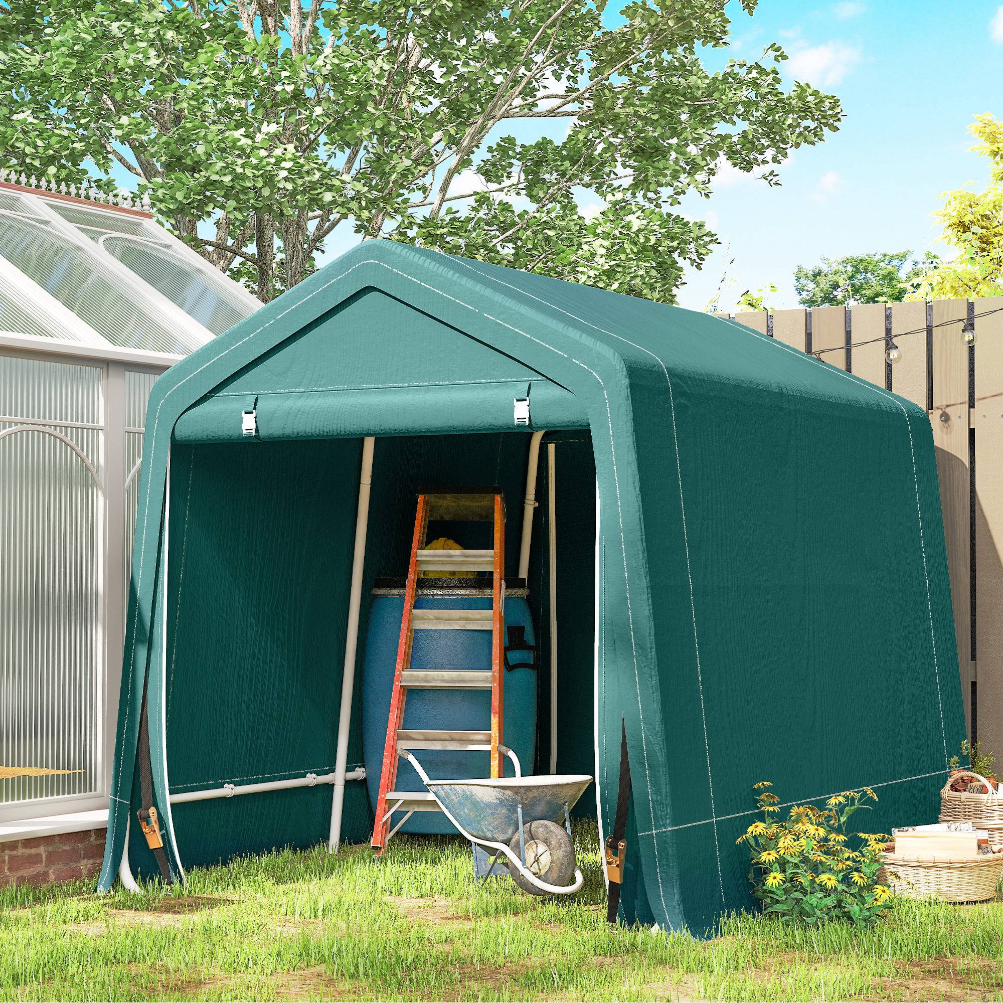 Abri extérieur motos vélos 2,4x2 m métal toile PE imperméable, garage rangement jardin vert - Image 3
