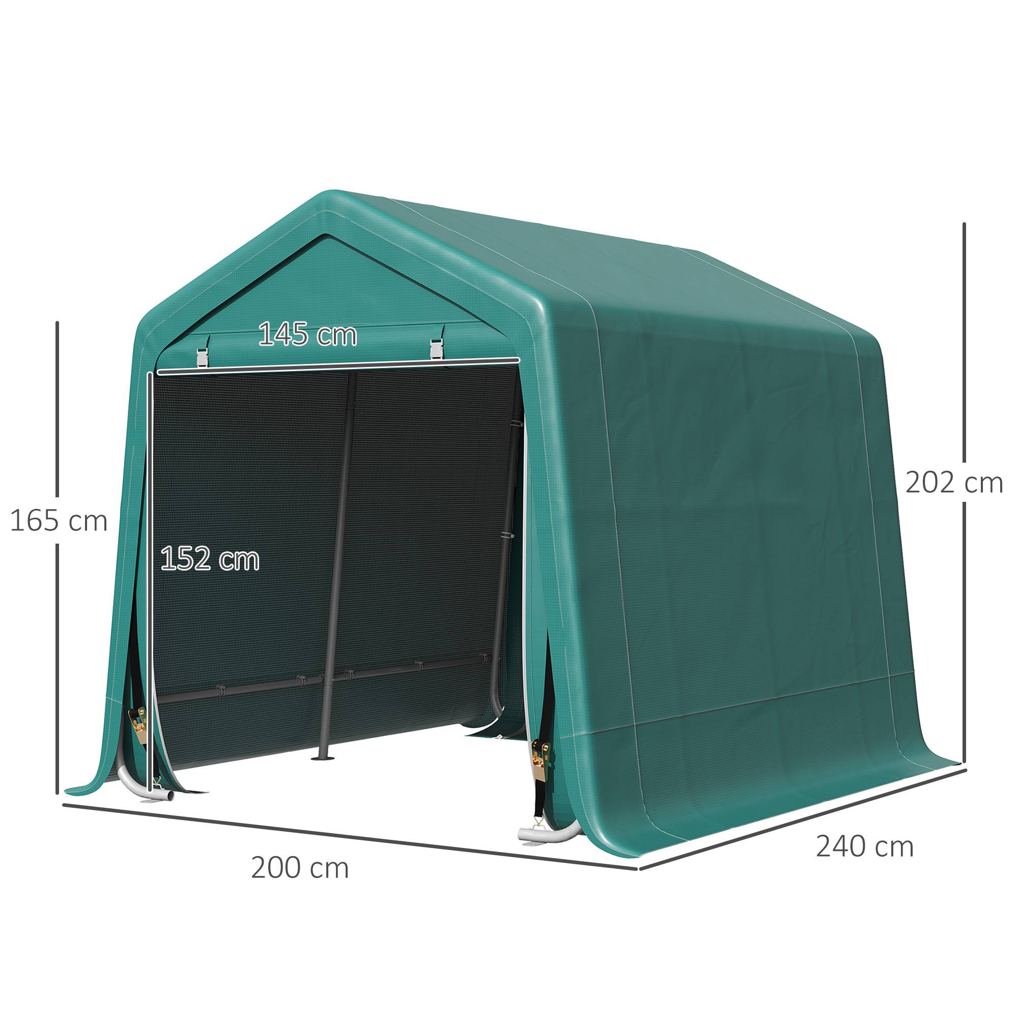 Abri extérieur motos vélos 2,4x2 m métal toile PE imperméable, garage rangement jardin vert - Image 4