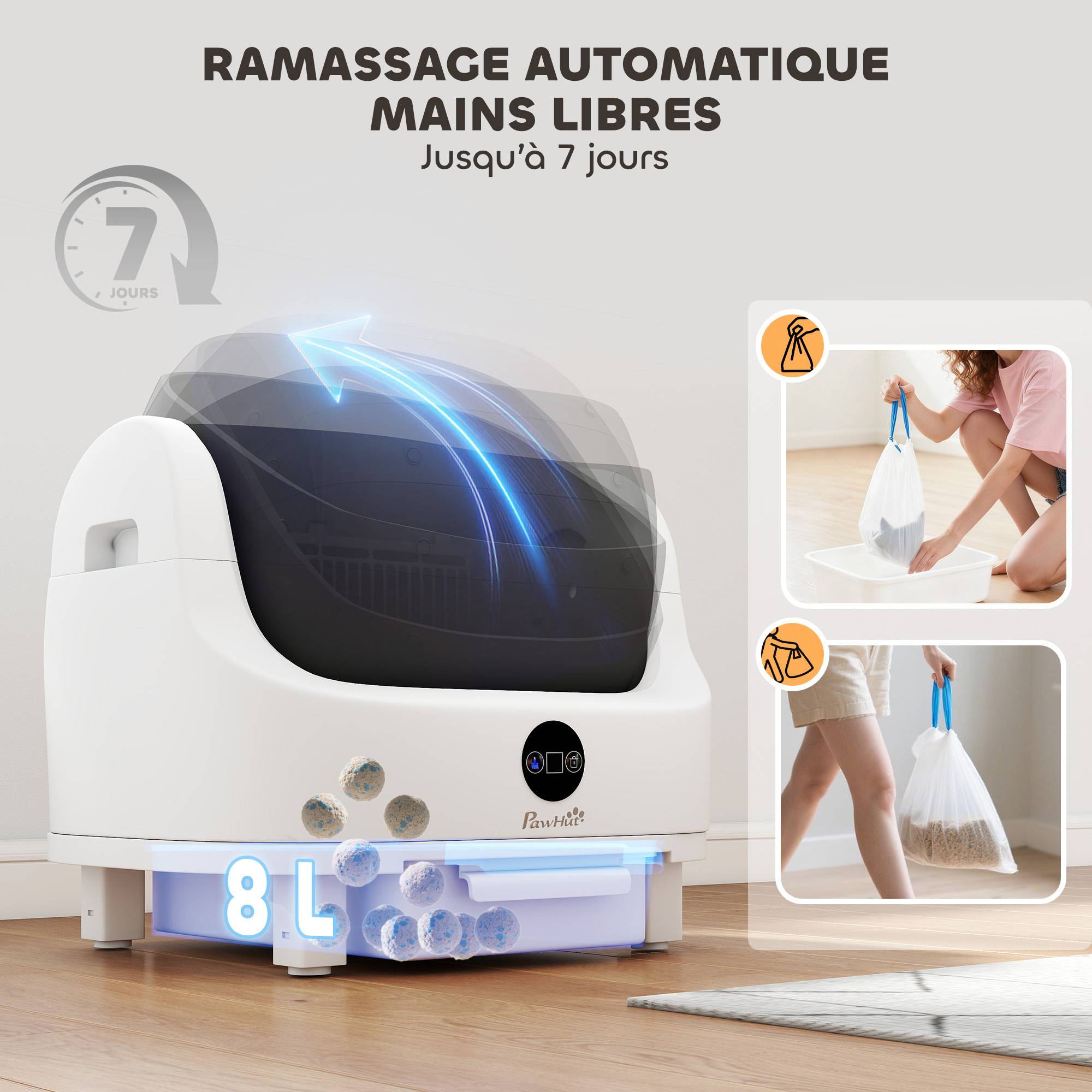 Sans Marque - Litière chat autonettoyante bac à litière pour chat automatique ouvert isolation des odeurs/protection de sécurité blanc - Image 5
